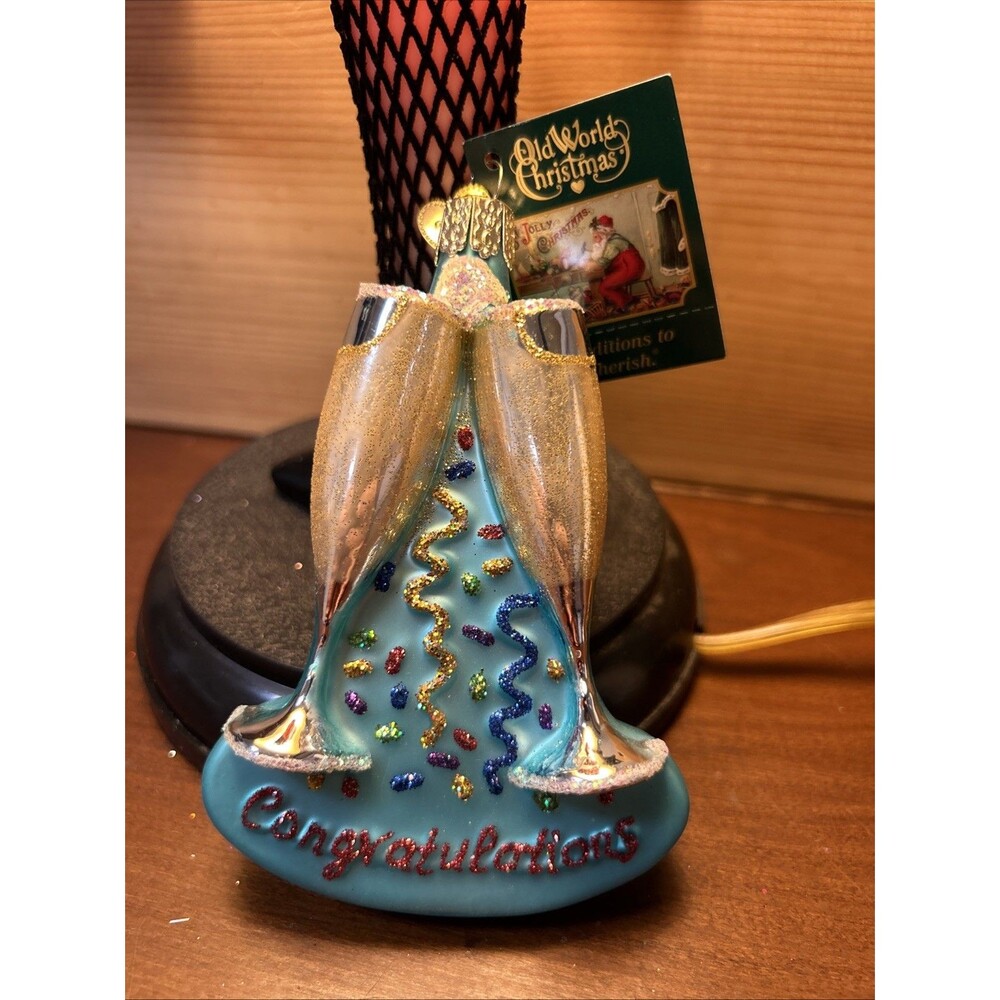 New 4" Old World Christmas Congratulation Champagne Toast Glass Ornament 32217